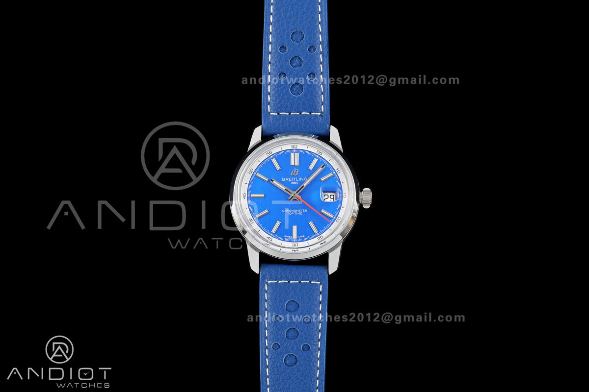Top Time B31 BLF 1:1 Best Edition Blue Dial Orange Hand on Blue Leather Strap AB31